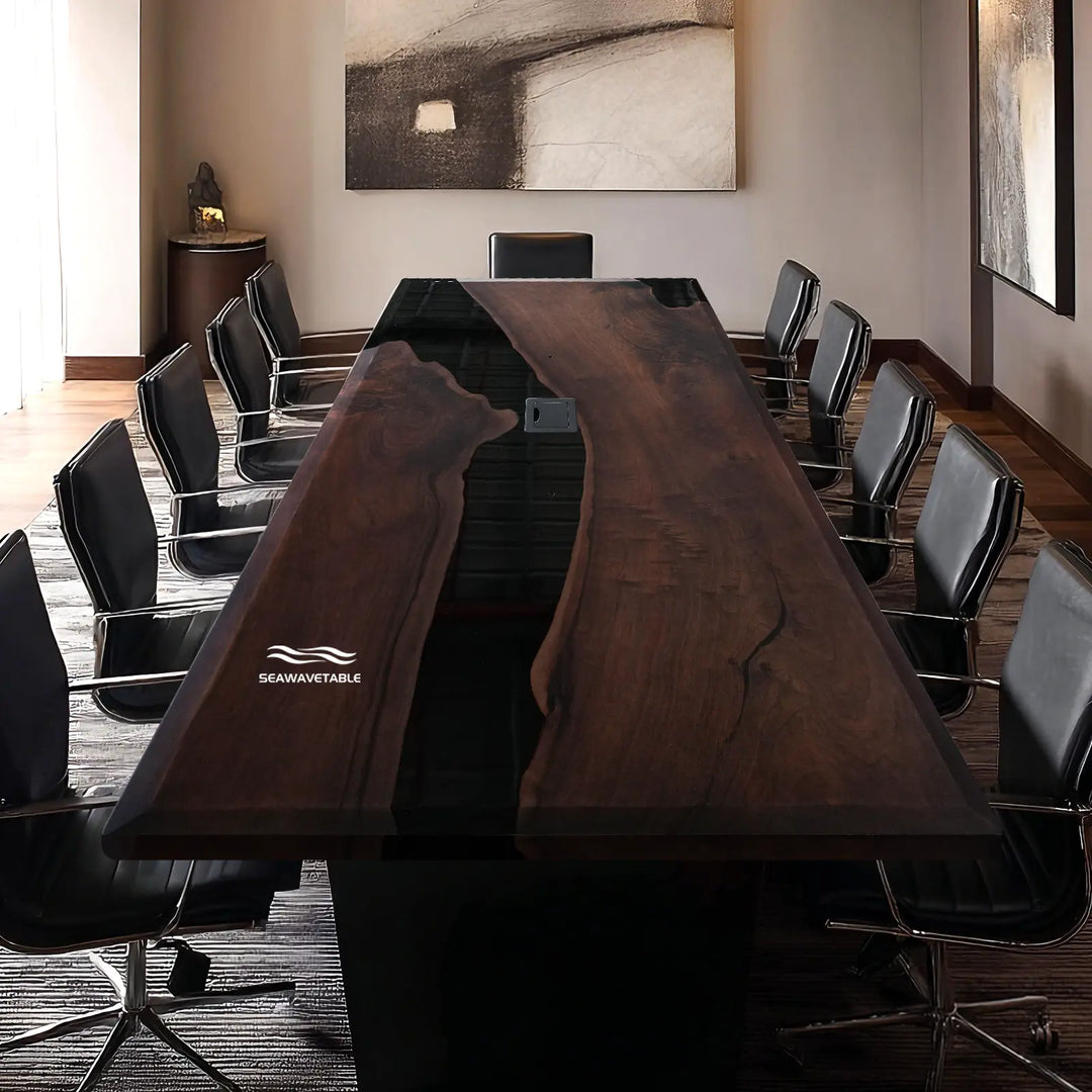 Seawavetable-beveled-edge-black-walnut-epoxy-conference-table-modern-office-design
