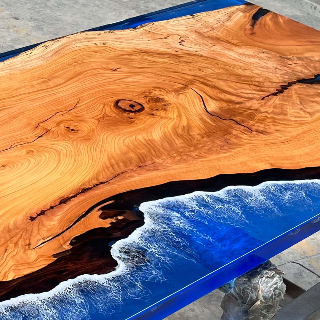 Seawavetable-High-End Handcrafted Beech Wood Resin Table for Coastal Modern Homes