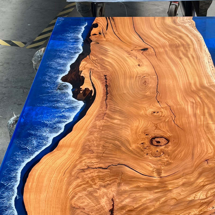 Seawavetable-Coastal Luxury Resin Table – Ocean Wave Design with Full-Gloss Beech Surface