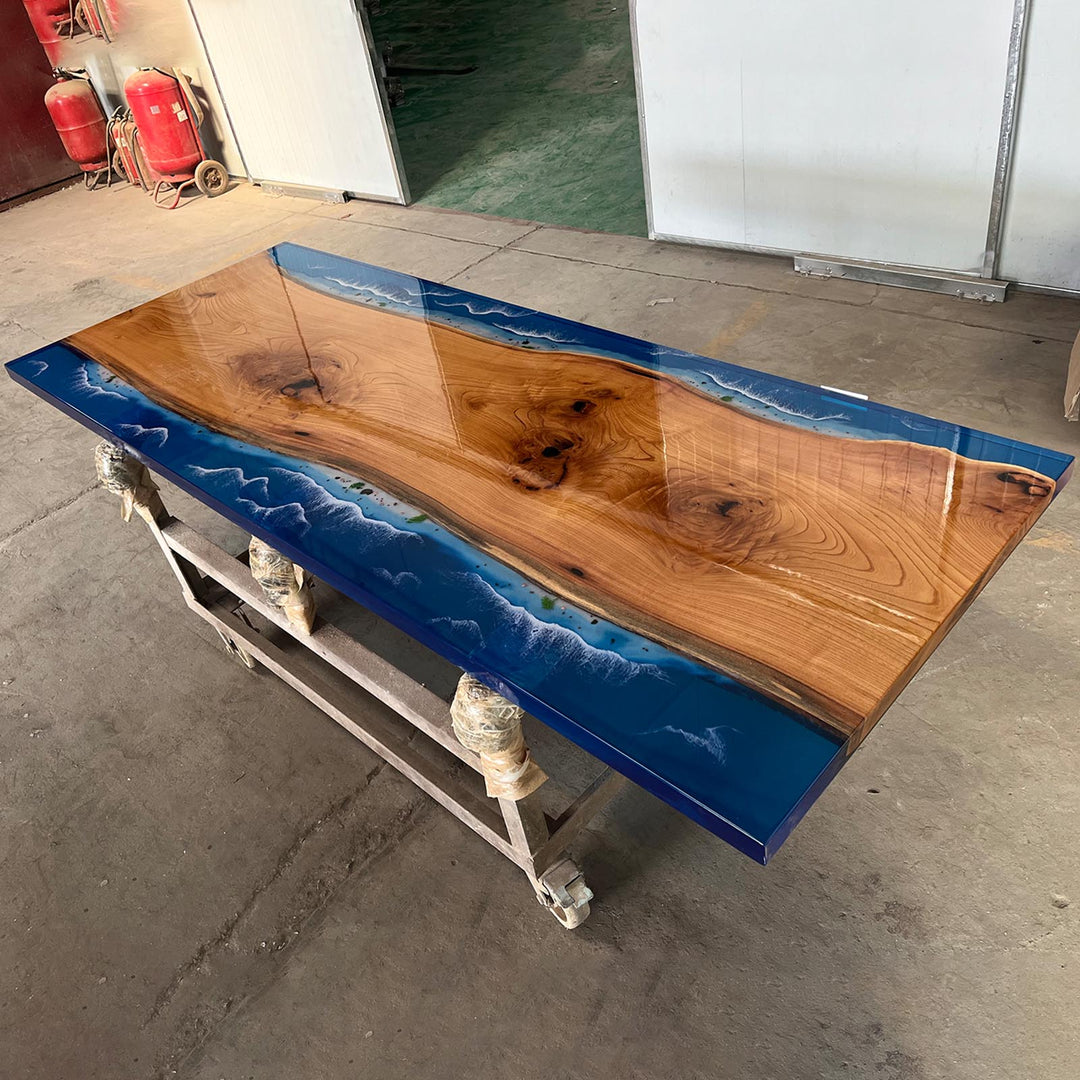 Seawavetable-Modern California ocean resin beech wood table for dining room