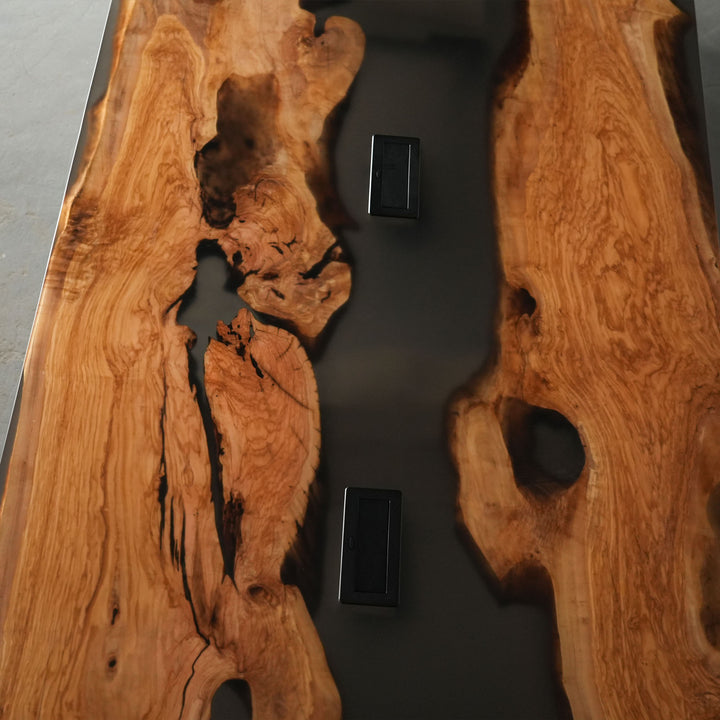 Seawavetable-Non-glare matte olive wood epoxy table for executive office meetings
