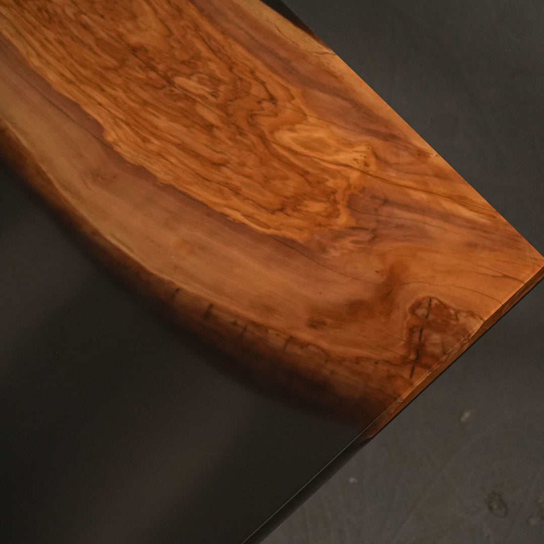 Seawavetable-One-of-a-kind olive wood translucent black resin epoxy river table
