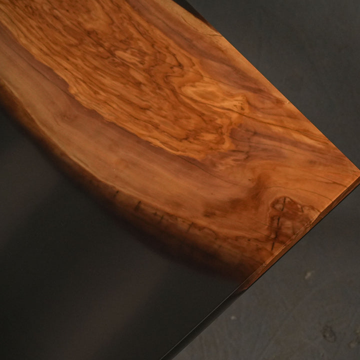Seawavetable-One-of-a-kind olive wood translucent black resin epoxy river table