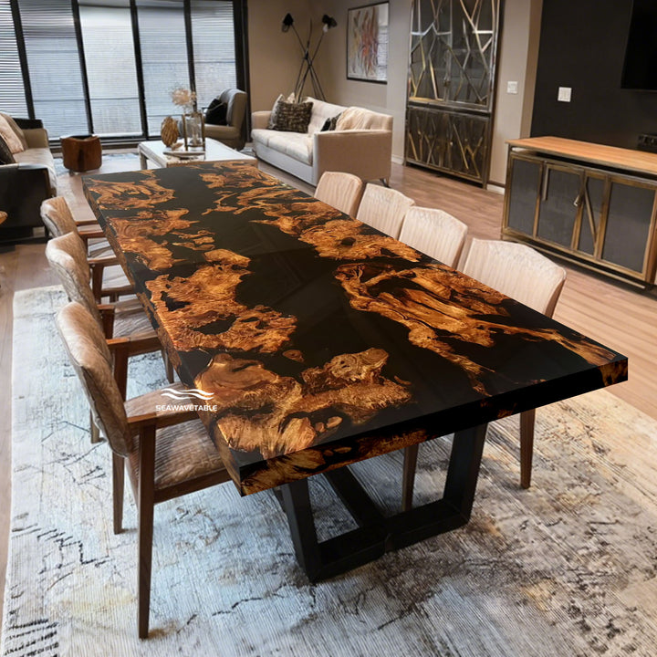 SeawaveTable-custom black resin and Cunninghamia wood meeting table