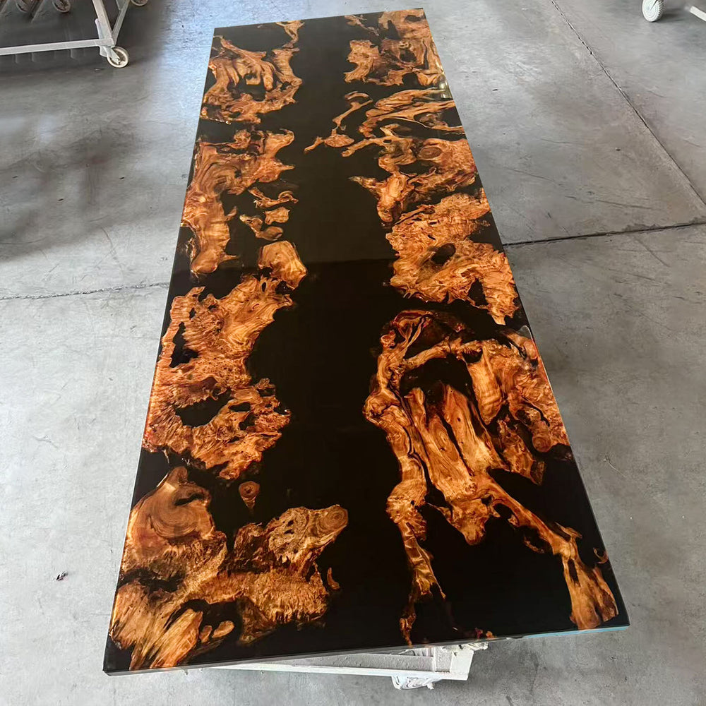 SeawaveTable-large epoxy office table made from natural Cunninghamia wood burl