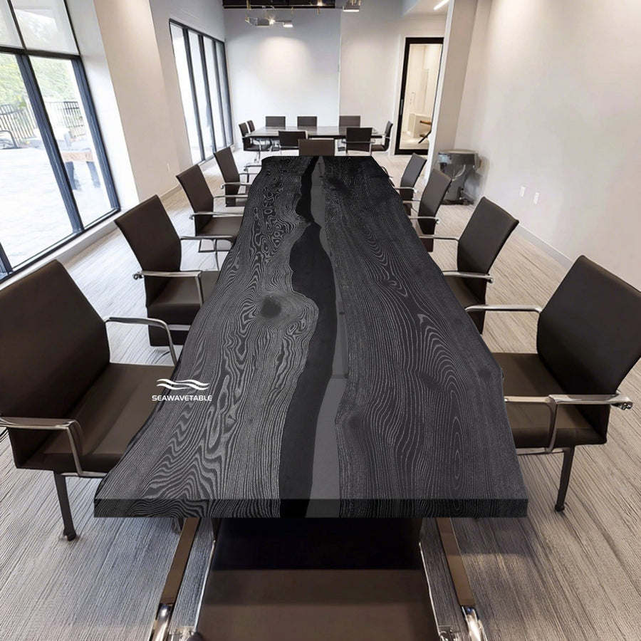 SeawaveTable-Ash Wood Midnight Stallion Epoxy River Table