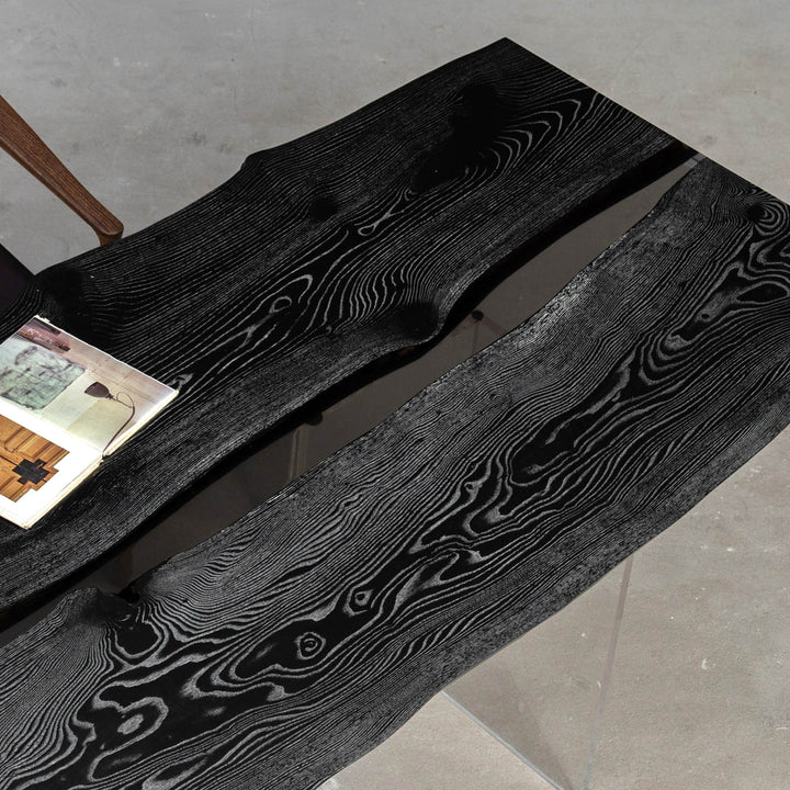 SeawaveTable-Handcrafted Epoxy Resin Table with Ash Wood Grain