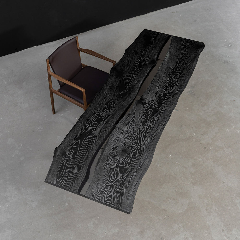 SeawaveTable-Custom Ash Wood Epoxy Resin Table with Black River