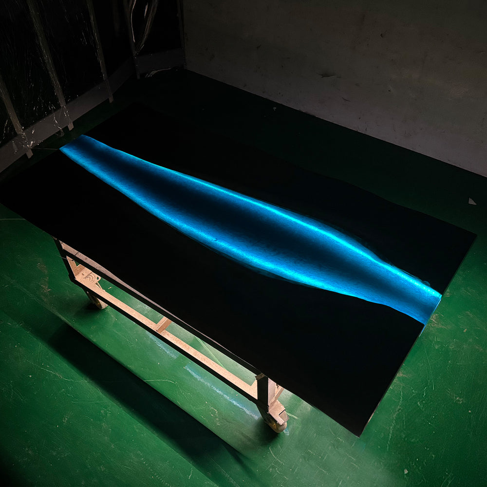 Seawavetable-Custom epoxy dining table with unique river design and LED light integration