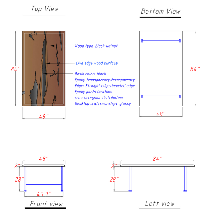 Seawavetable-Epoxy resin wood dining table with black walnut slab