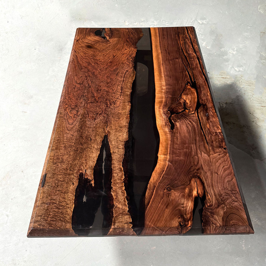 Seawavetable-Black walnut epoxy table with smoky black resin