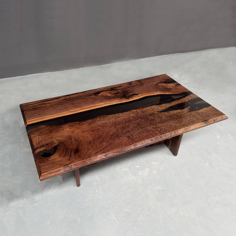 Seawavetable-Glossy finish resin wood table with custom beveled edges
