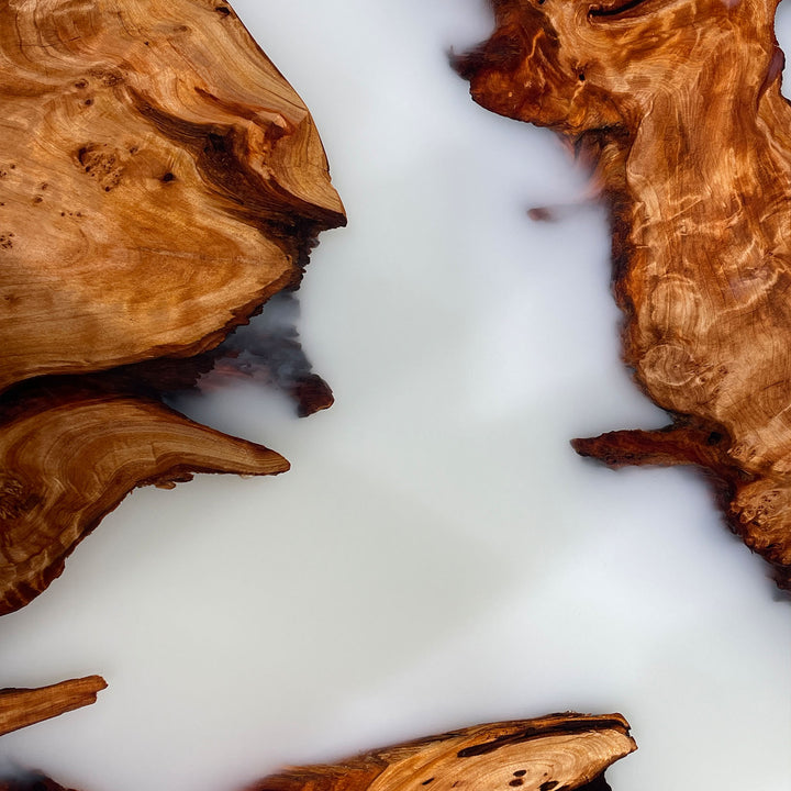Seawavetable-High-end epoxy table combining Cunninghamia wood and minimalist white resin