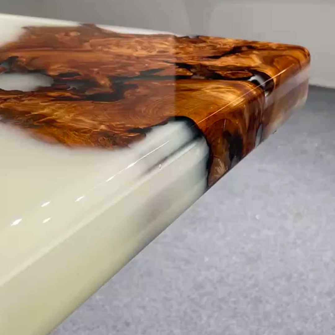 Seawavetable-Rectangular custom epoxy table with organic wood and sleek finish
