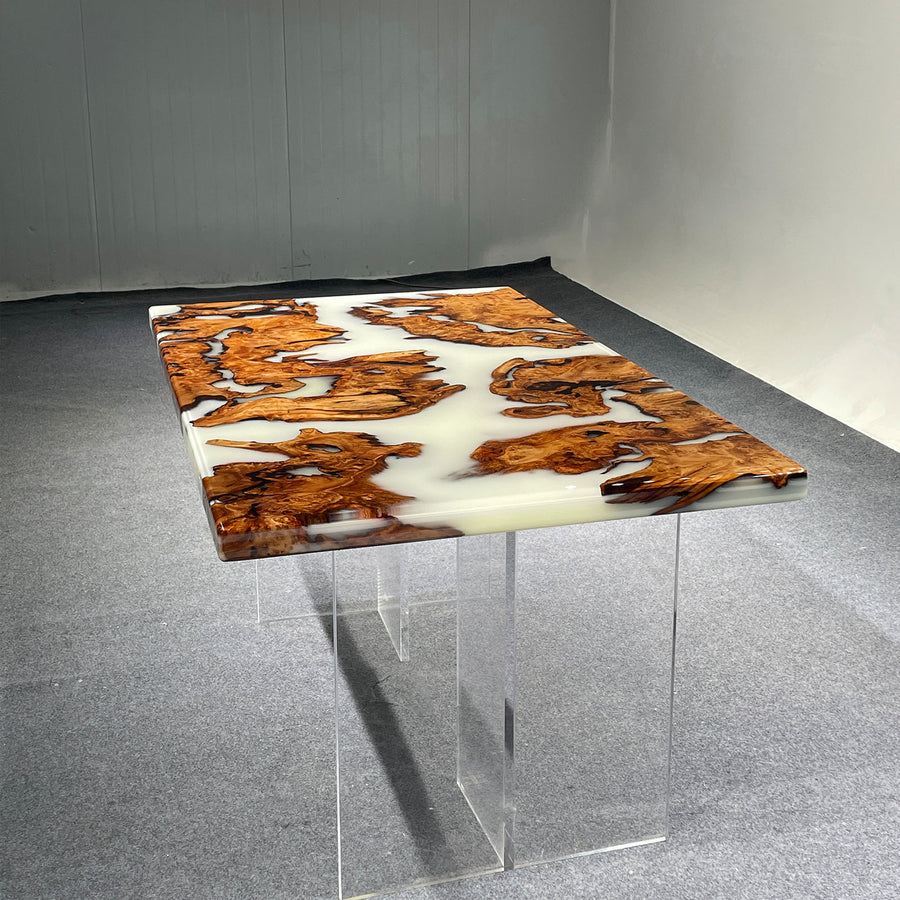 Seawavetable-Unique Cunninghamia wood and white epoxy river table