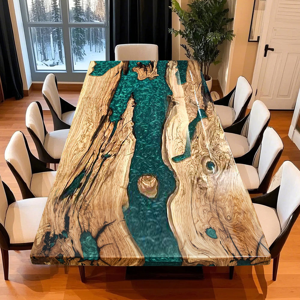 Seawavetable-olive wood resin table featuring natural wormholes and organic grain patterns