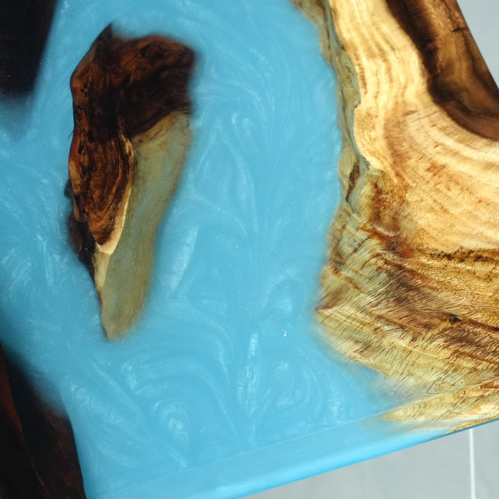 SeawaveTable-Ocean-inspired epoxy river table with walnut live edge design.