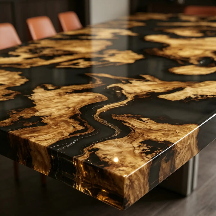 Seawavetable-Contemporary olive wood ocean wave epoxy extendable dining table custom home furniture