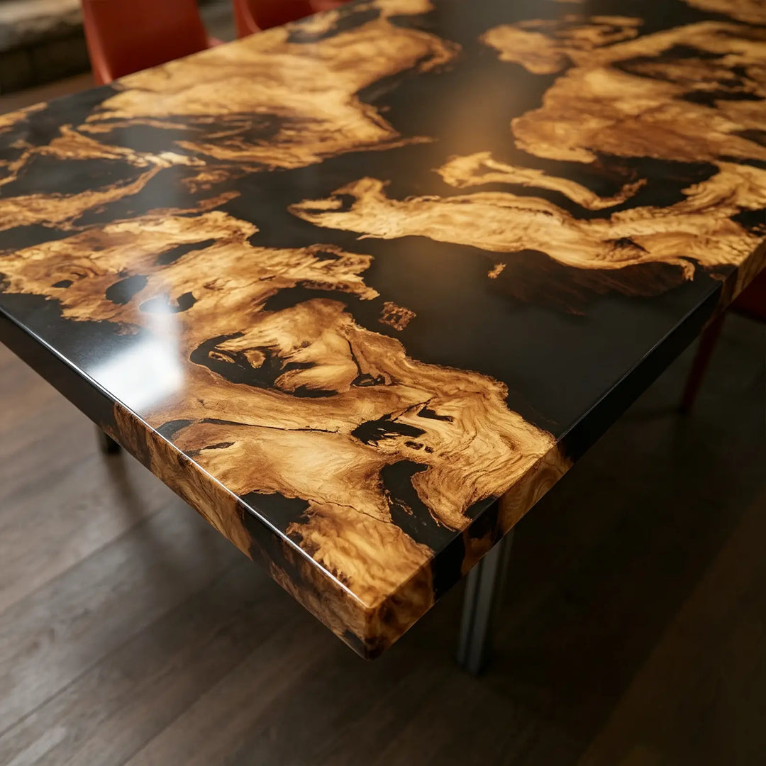 Seawavetable-Kiln dried olive wood extendable epoxy dining table blue wave resin statement dining furniture