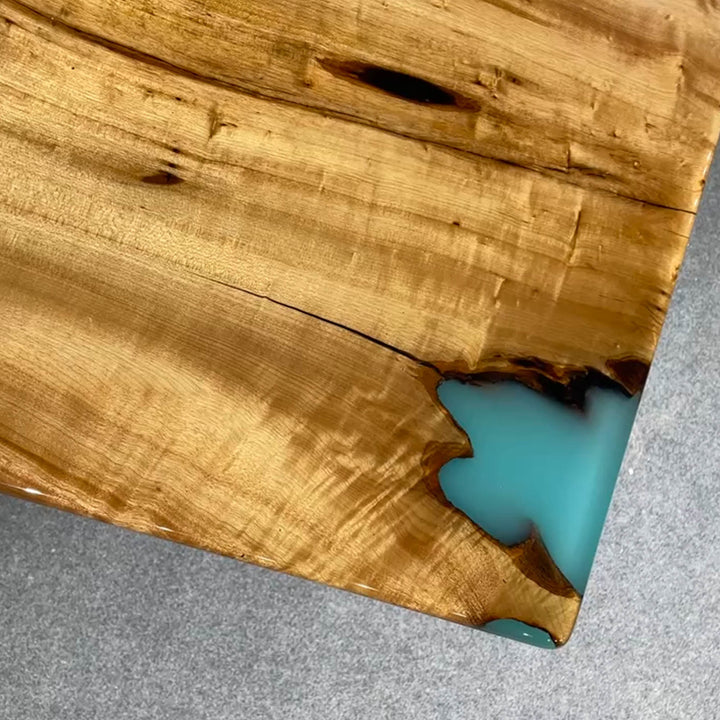 Seawavetable-Unique modern dining table made from Golden Camphor and ocean-inspired epoxy