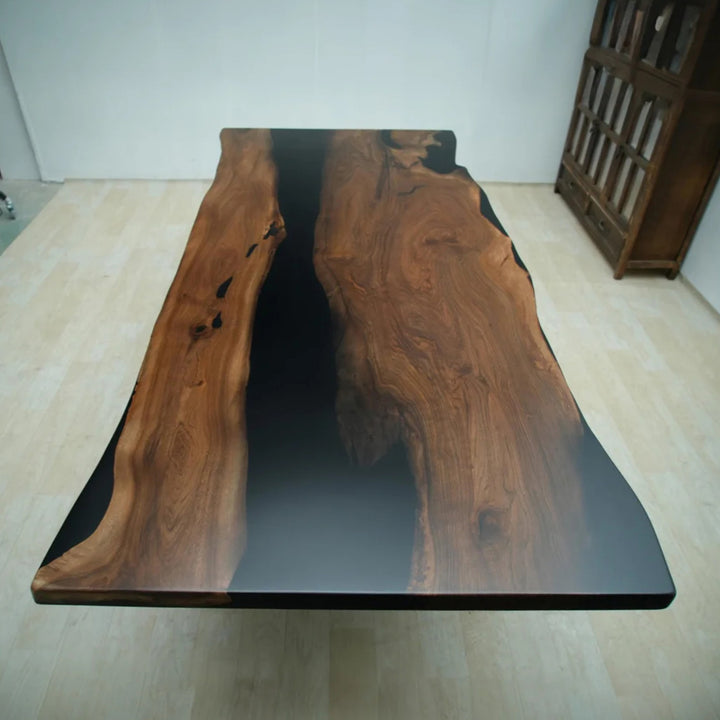 Seawavetable-Custom epoxy resin table with natural walnut live edge