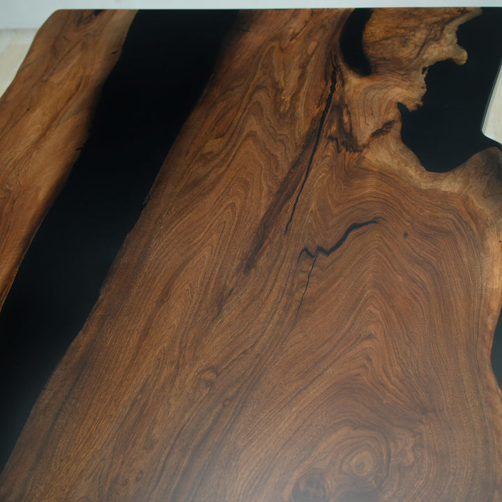 Seawavetable-Handmade epoxy resin table with black walnut and black epoxy  river effect
