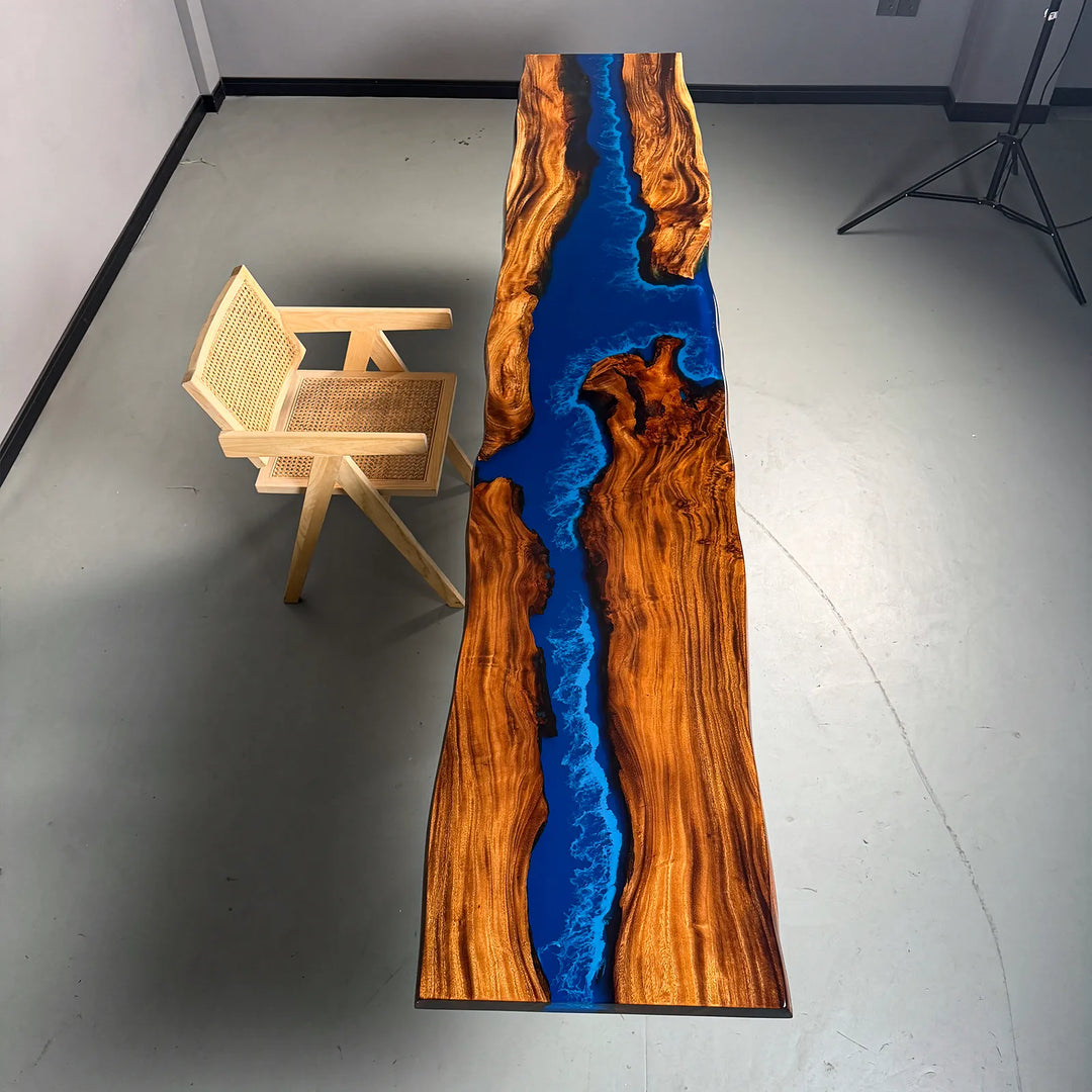 Handmade Epoxy Resin River Table - One-of-a-Kind Solid Wood Live Edge Coffee Table for Hotel & Restaurant