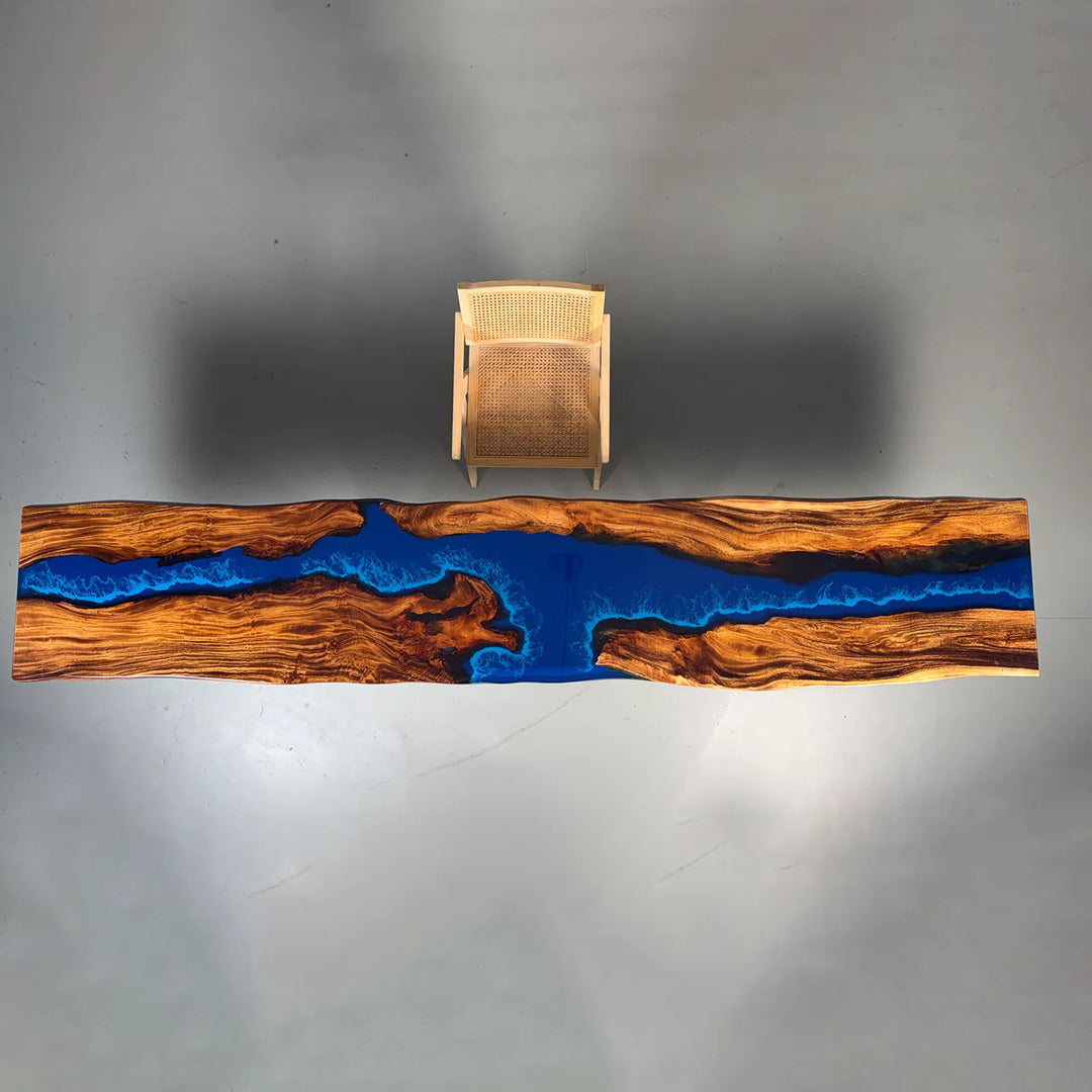 Artisan-Made Blue River Epoxy Table - Solid Wood Slab Dining Table for Modern Interior Design & Commercial Use