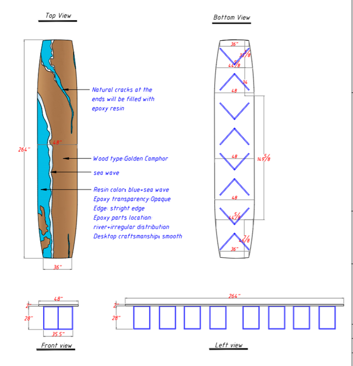 Seawavetable-Designer epoxy resin river table with custom metal legs