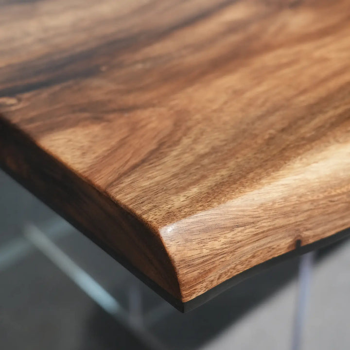 Seawavetable-Expandable solid walnut dining table black epoxy river glossy surface