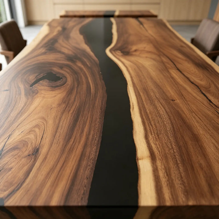 Seawavetable-Dual side fold-out walnut epoxy table live edge design