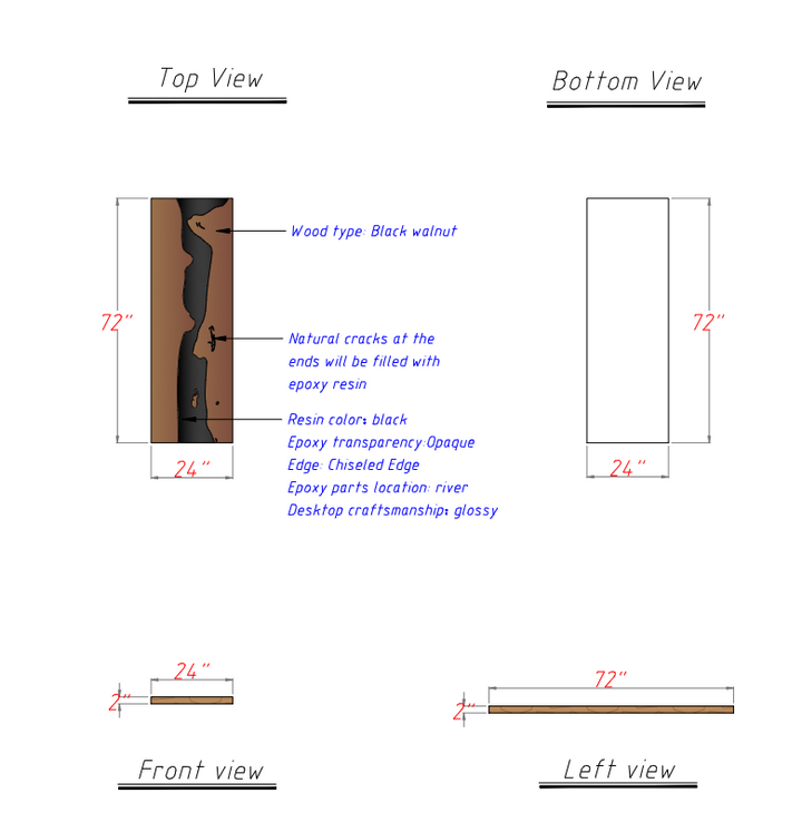 Seawavetable-Artisan black walnut live edge table with glossy epoxy inlay