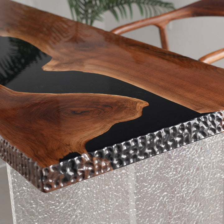 Seawavetable-Modern statement table featuring premium black walnut and epoxy river