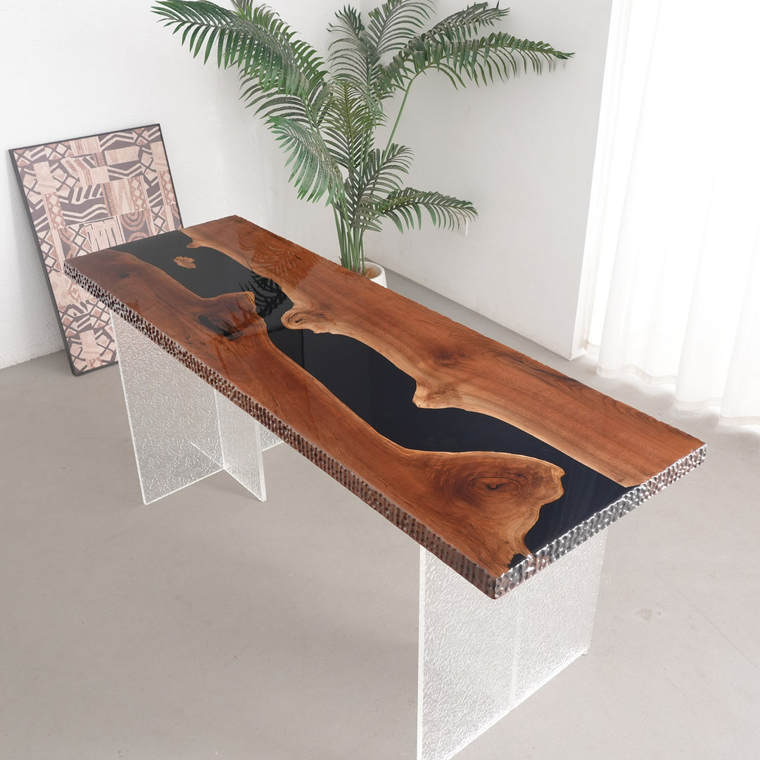 Seawavetable-Statement table with glossy epoxy river design