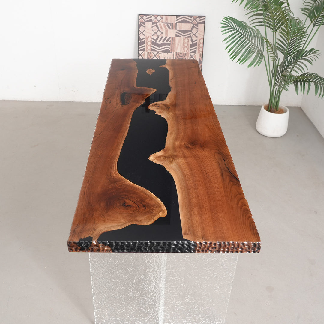 Seawavetable-Solid black walnut table with unique chiseled edges and asymmetrical silhouette