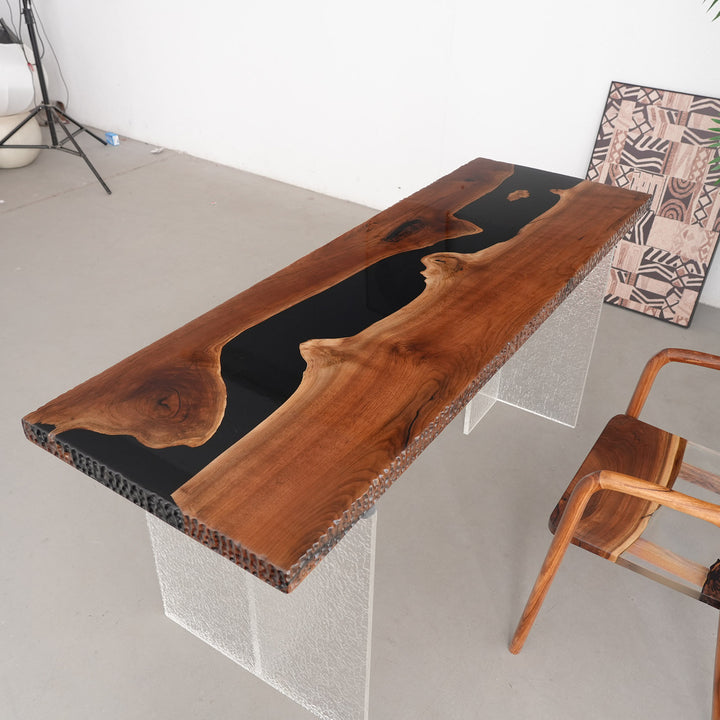 Seawavetable-Handcrafted black walnut table with chiseled edges for modern interiors in Colorado