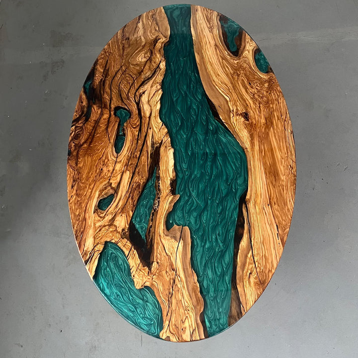 Seawavetable-Artistic olive wood epoxy table with customizable options