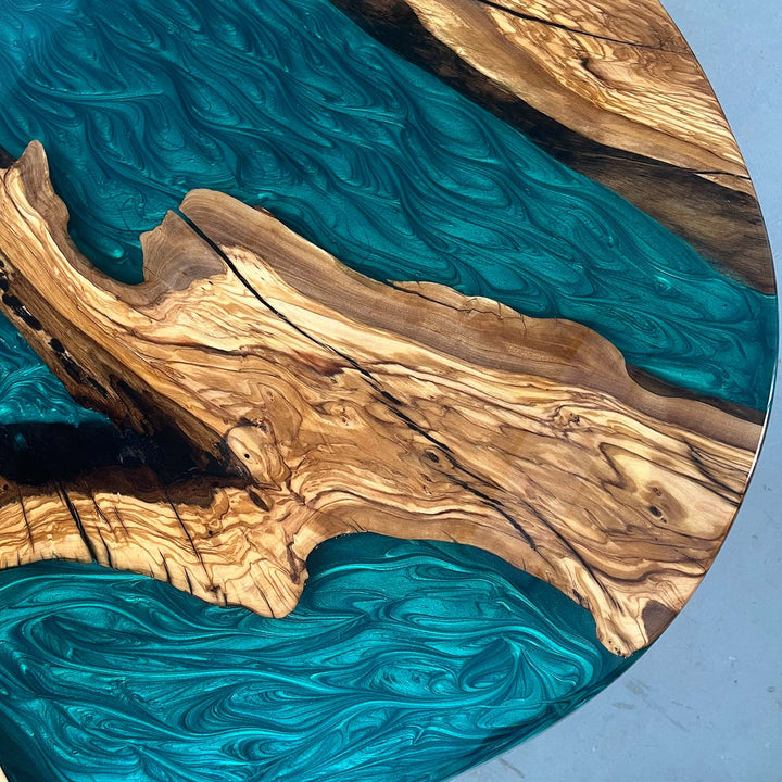 Seawavetable-Custom handmade olive wood epoxy table for dining rooms
