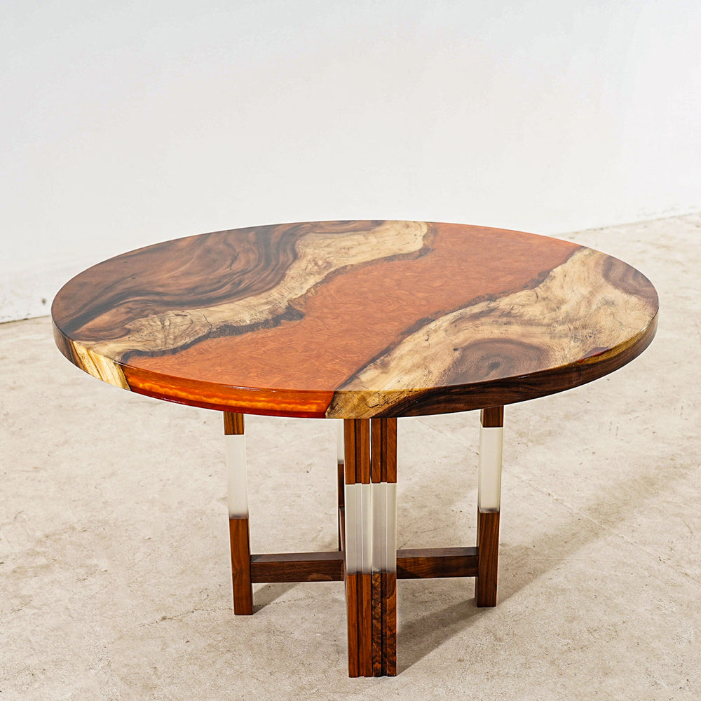 SeawaveTable-Vibrant orange epoxy river table.