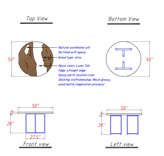 Seawavetable-Handmade round epoxy resin table featuring olive wood