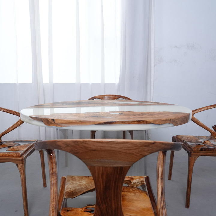 Seawavetable-Olive wood epoxy round table with creamy white resin