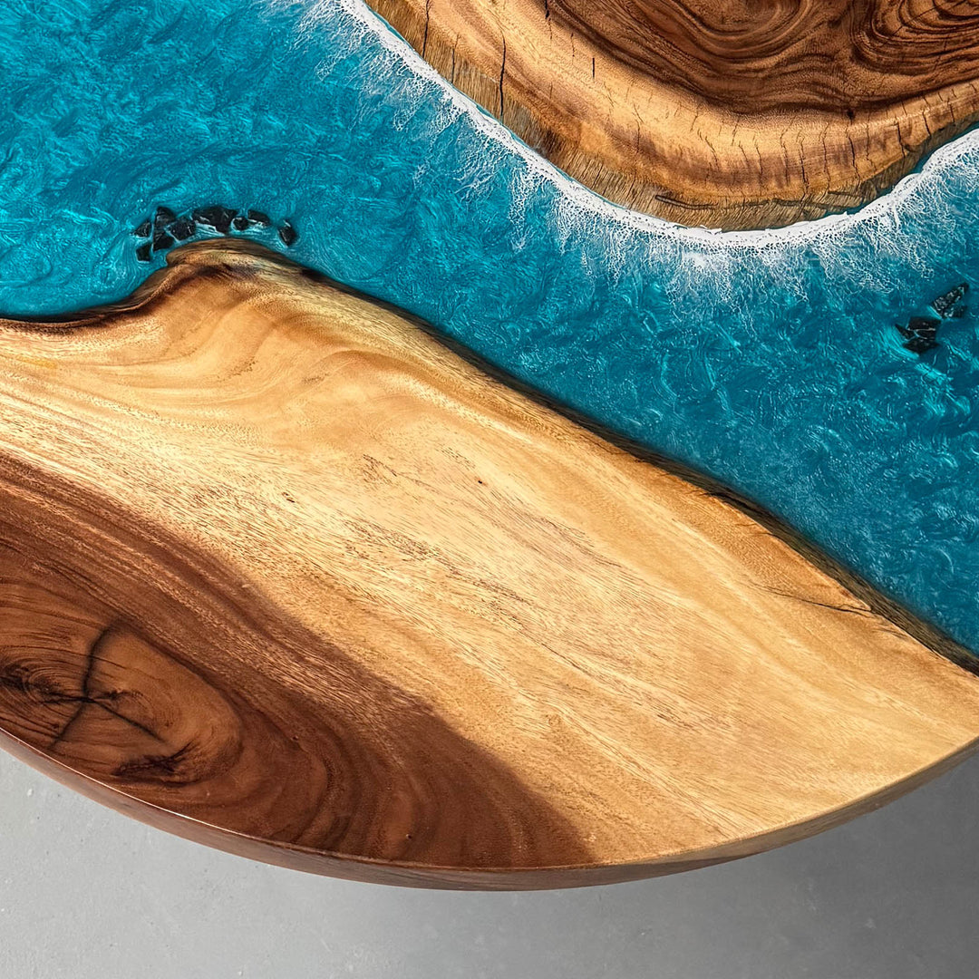 Seawavetable-Artistic epoxy resin round table with ocean-inspired blue river