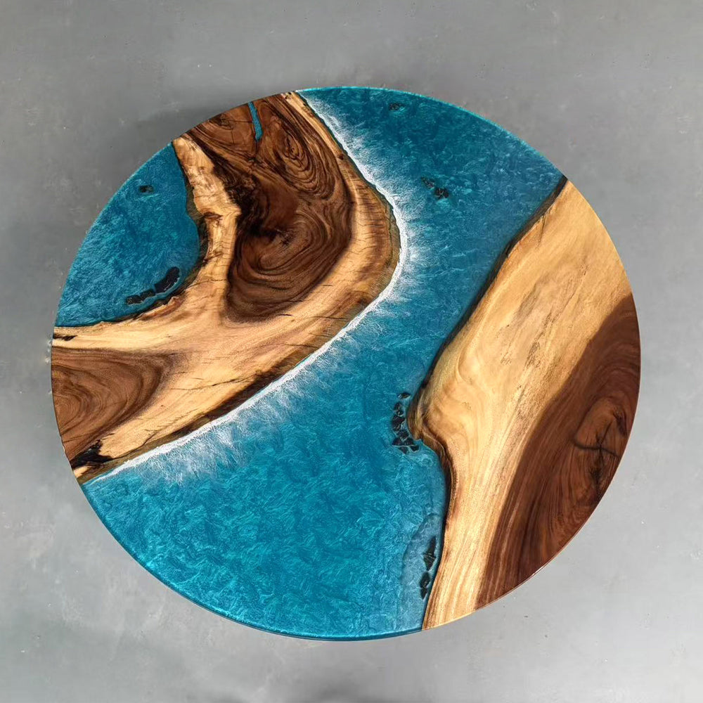 Seawavetable-Custom epoxy resin round dining table with walnut wood