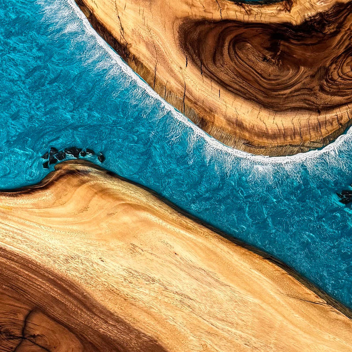 Seawavetable-Epoxy resin ocean coffee table with rich walnut wood texture