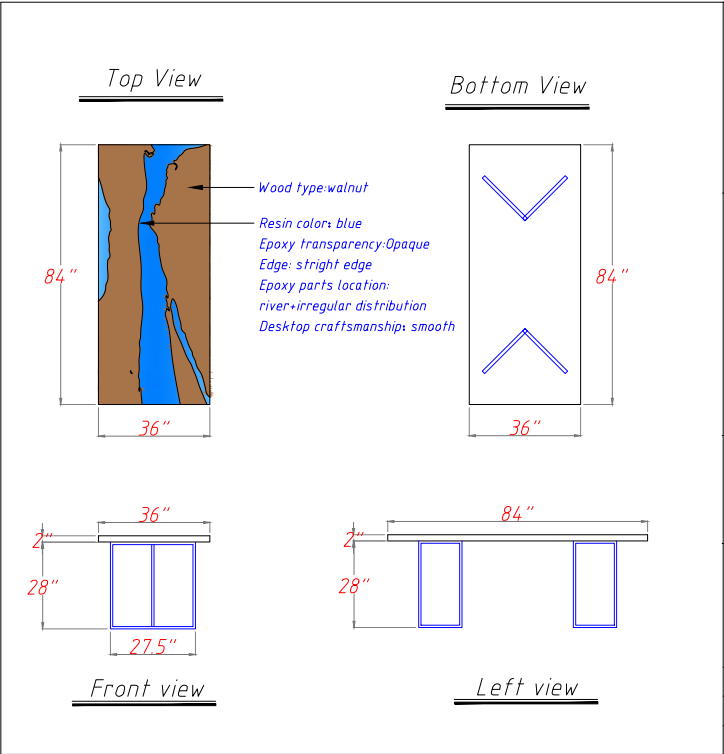 Seawavetable-Rectangular walnut epoxy table with smooth finish