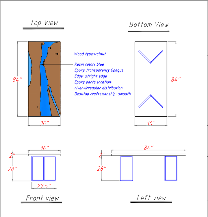 Seawavetable-Rectangular walnut epoxy table with smooth finish