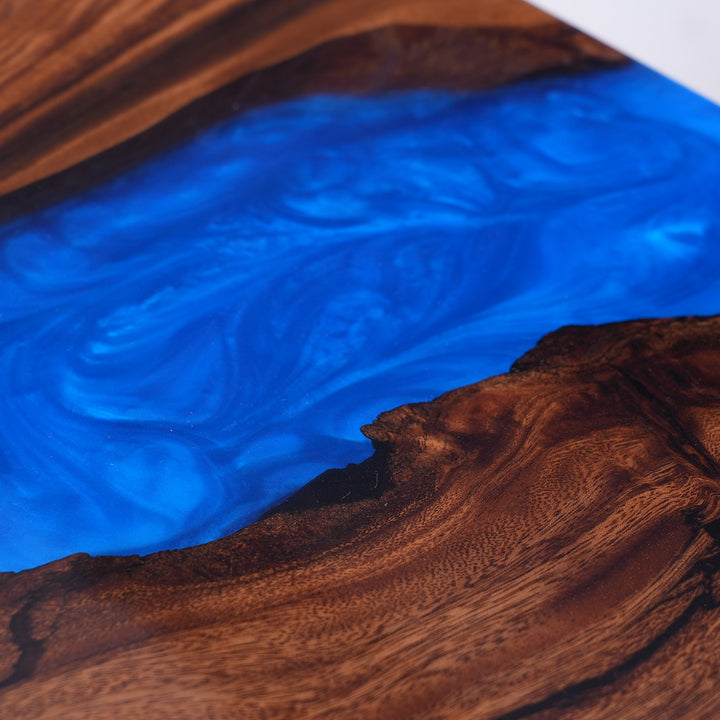 Seawavetable-High-gloss epoxy river table with deep blue tones