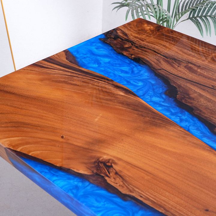 Seawavetable-Modern walnut wood table with epoxy resin center