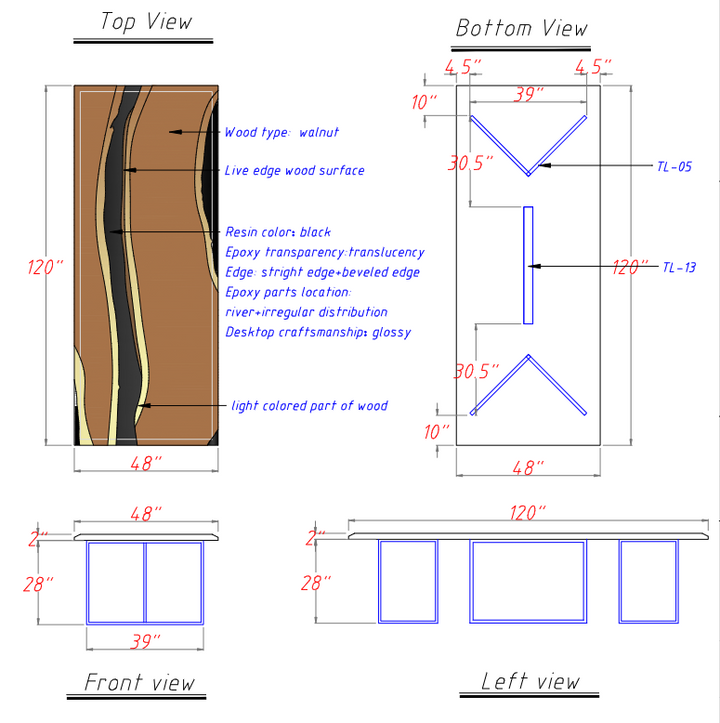 Seawavetable-Custom handmade walnut wood epoxy river table