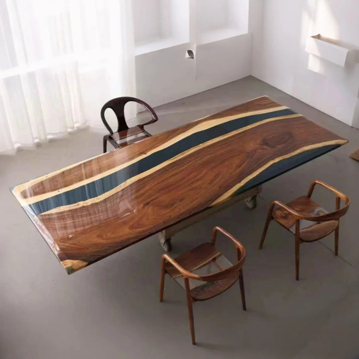 Seawavetable-Handcrafted walnut epoxy resin wood table with smooth polish